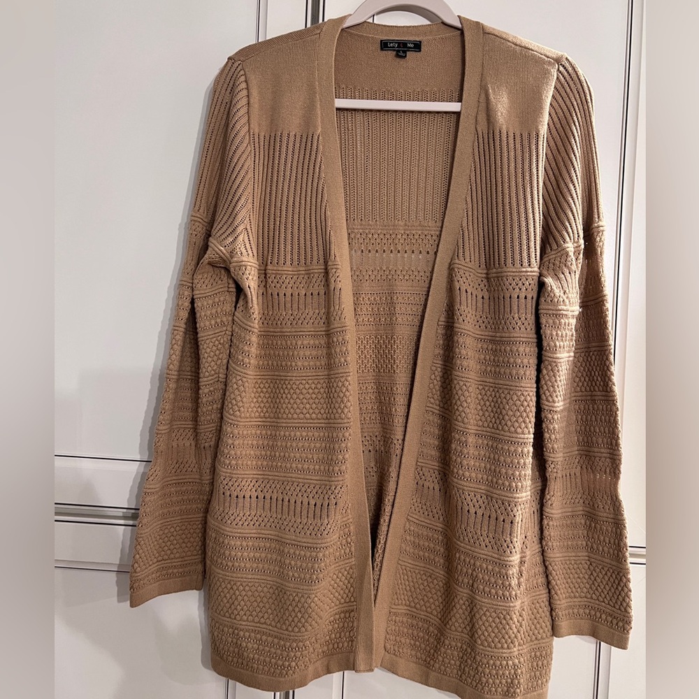 Tan Open-Front Cardigan